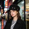 Flat-top equestrian hat for women, small face in autumn and winter, big head circumference, Maillard retro duck tongue beret, new model.