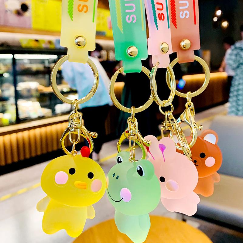 Cartoon Crystal Bear Key Chain Transparent Keyfob Cute Frog Animal Keyring Backpack Pendant Couple Car Keychain