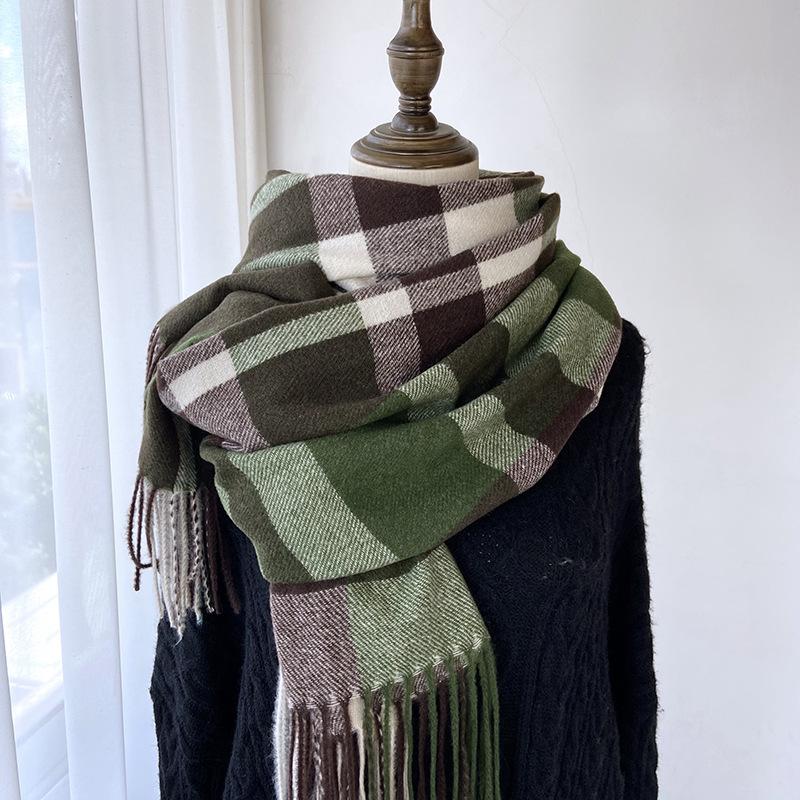 

Унисекс цветной клетчатый шарф из искусственного кашемира, теплая шаль с кисточками, осенне-зимний утепленный шейный платок 70-180cm