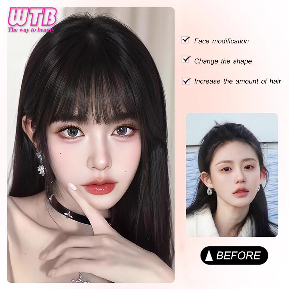 WTB Breton sintetic cu aer natural scurt maro negru Extensie de franjuri de păr fals 1 clipă accesorii pentru posturi pentru femei fete