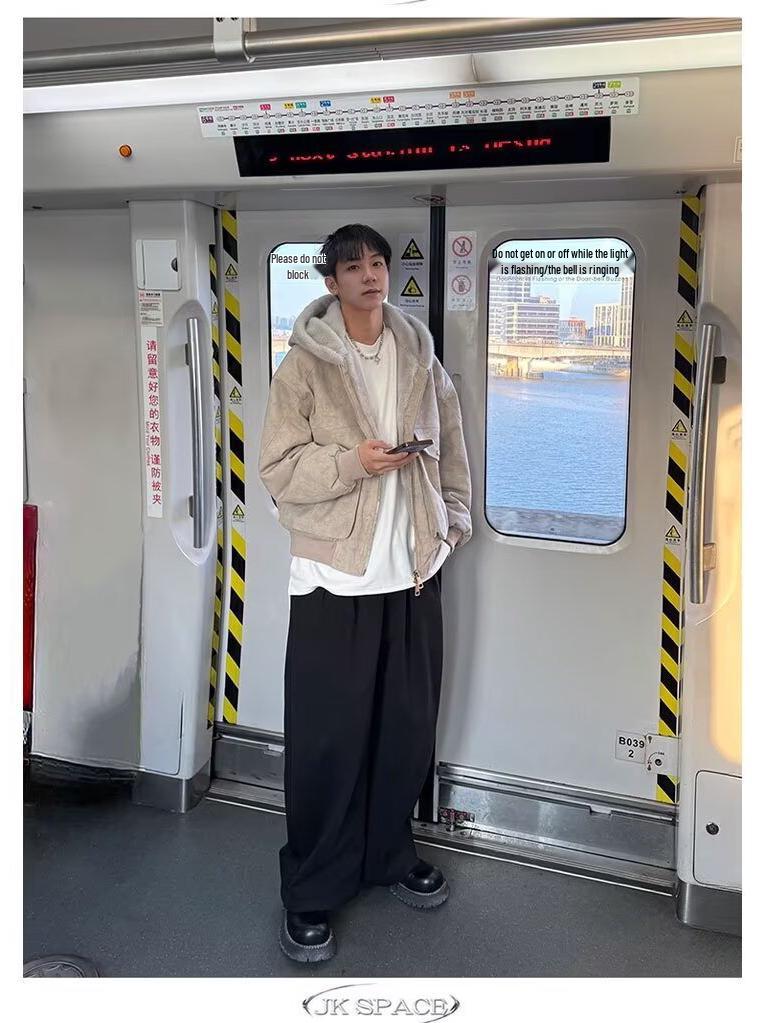 Zuo Shan Diao Men's Plus Velvet Thickened Washed Cotton Canvas Jacket - Picture Color, In Stock