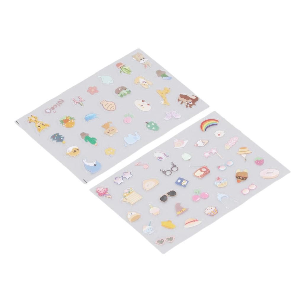 2PCS Decorative Stickers Cute Cartoon Self Adhesive Sticker Colorful PVC Sticker for DIY Album