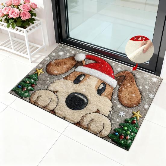 Gulvmatte i kunstpels Tegneserie Hjort Hundemønster Jule-tema Sklisikker Matte Stue Soverom Kjøkken Dekor