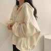 Women Loose Fashion Drop Shoulder Hooded Sweatshirt Top Large Size Solid Color Patch
