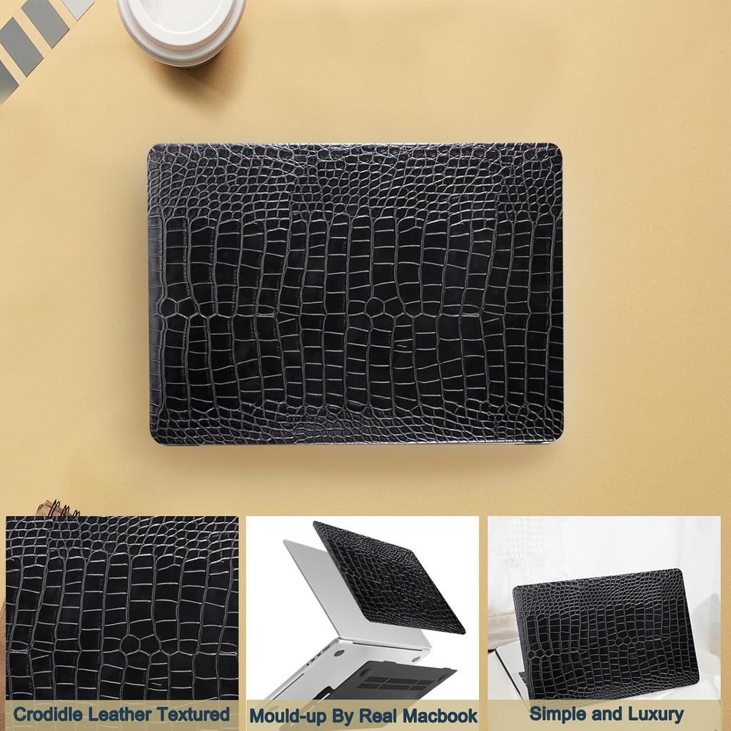 Compatible with MacBook Pro alligator leather hard case compatible with M4/M3/M2/M1 Max A2442/A2779/A2918/A2992/A3112/A3185/A3401 2021-2025 Black