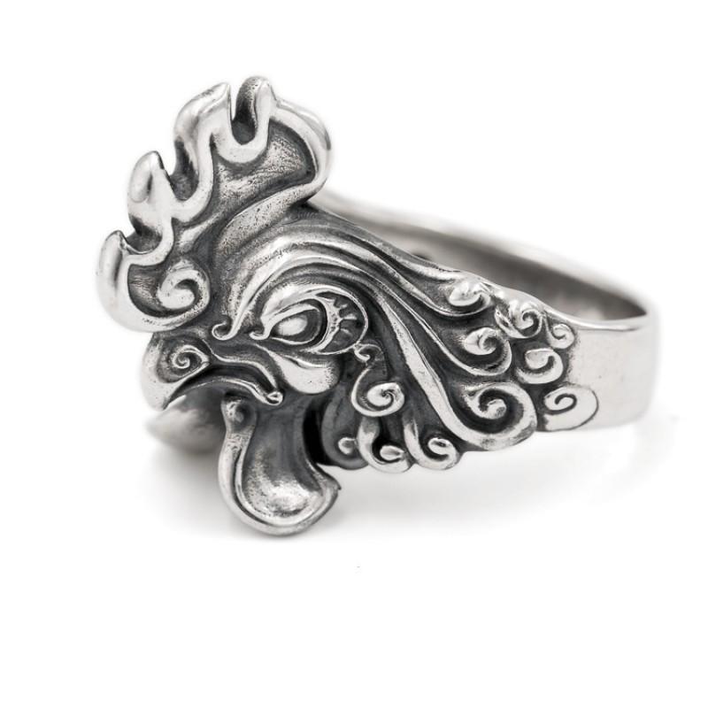 Adjustable Open Ring Men Women Sterling Vintage Rooster Motif Geometric Design Minimalist Statement Jewelry Adjustable Open Band