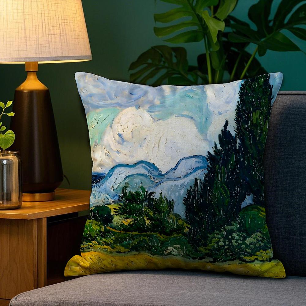 Van Gogh Oil Painting Pillow Case Plush Fabric Soft Double Sided Print Sofa Cushion Cover Throw Pillow Covers