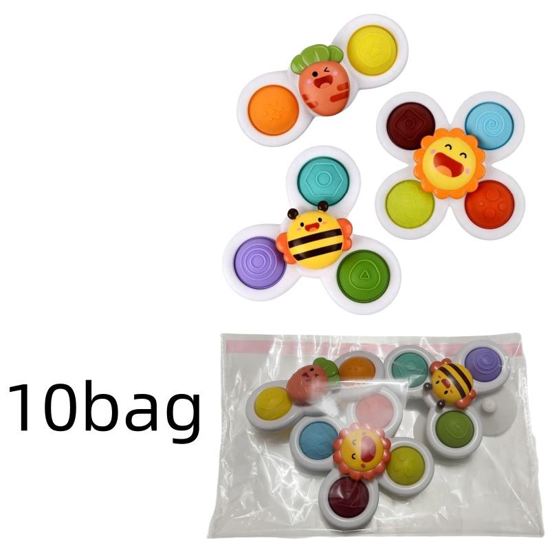 3Pcs Cartoon Insect Fidget Suction Cup Spinner Toy Set Educational Rotating Rattle Baby Bath Toys for Children