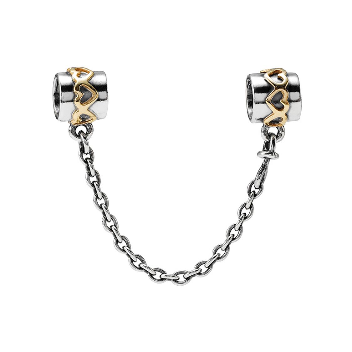 Pandora Heart Chain 925 Silver 14K Gold Safety Chain Unisex Jewelry 790307_P1 Box,F,Silver/Gold
