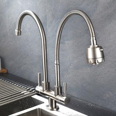 Multifunction 304 Stainless Steel Double Sink Tap 2 Mode 360° Rotate Pillar Mounted Tap Flexible Flexible Faucet Kitchen Use