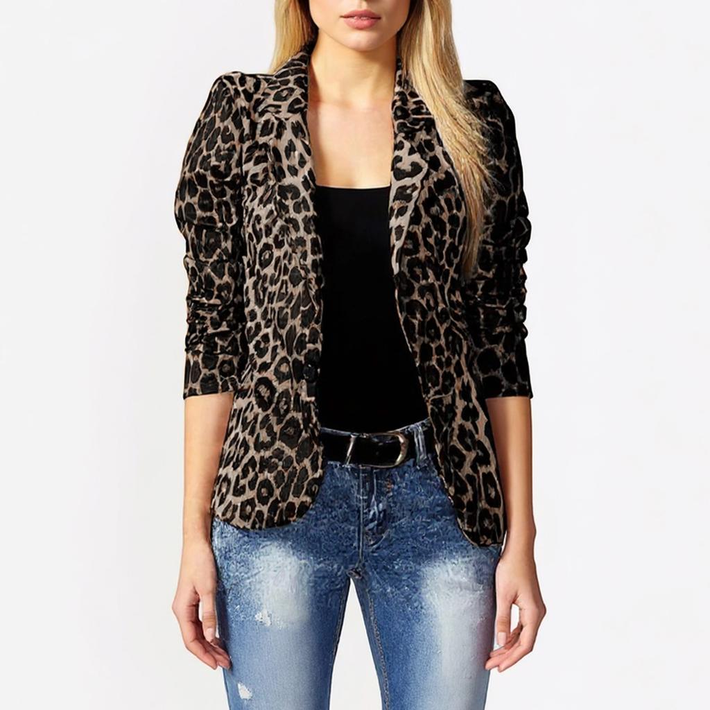 Women's Fashionable Leopard Print Temperament Commuting Thin Long-sleeved Small Suit