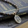 Silver One si Miraculous Medal Virgin Mary Necklace with Wood Beads, Black Spinel, and Hematite for Men (50cm + Adjustable Chain)