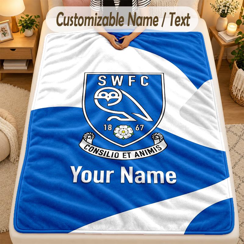 Flannel BlanketSheffield Wednesday FC Custom Name Text Personalized Soft Warm Throw Blanket Home Decor Gift