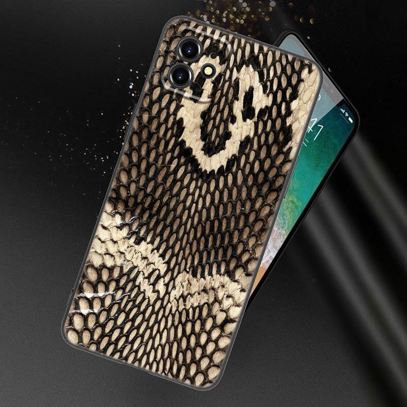 Fashion Snake Skin Phone Case For Apple iPhone 13 12 Mini 11 Pro XS Max XR X 8 7 6S 6 Plus SE 2022 2020 5S 5 Soft Black Cover