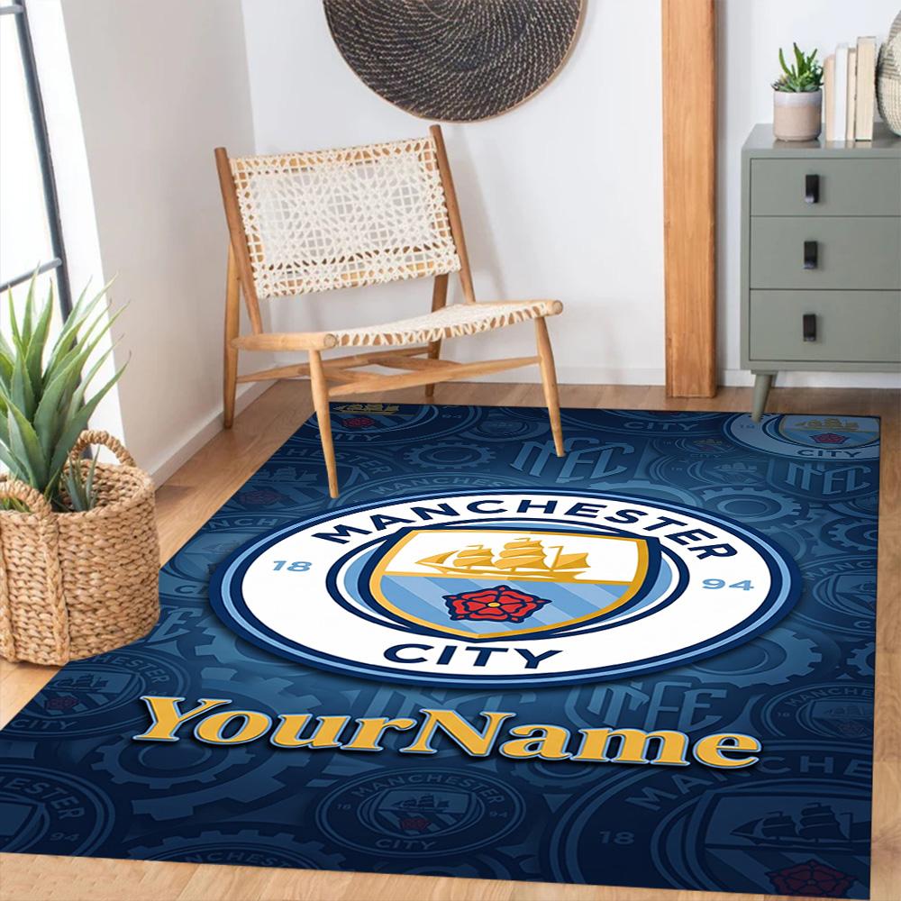 Manchester City Personalized Text Floor Mat Design for Foyer Living Rooms Entryway Playrooms Antislip Carpet Decorate Offices Wedding Party Gift