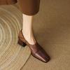 Fashion 2024 Spring/Autumn Women Shoes Square Toe High Heels Leather Chunky Heel Women Pumps Retro Slip On Black Shoes for Women