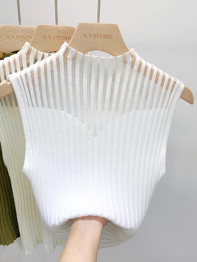 Neuer ärmelloser Strickpullover Damen Sommer Dünn High-End Tragen Kragen Eleganter Stil Urlaubs-Freizeit-Oberteil Direkte Lieferung
