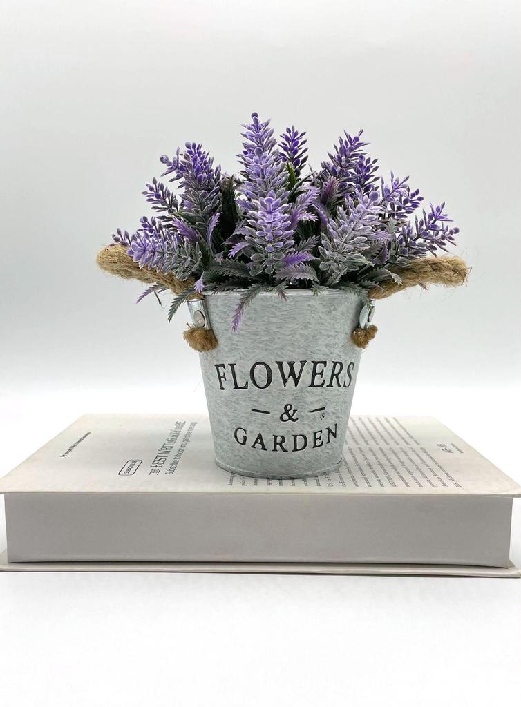 Nordic Lavender Bonsai In Retro Tin Bucket - Artificial Plant for Home Decoration Display