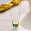Natural Fantasy Abalone and Shell Pendant Earrings for Women, High-end Fan-shaped Green Malachite Necklace
