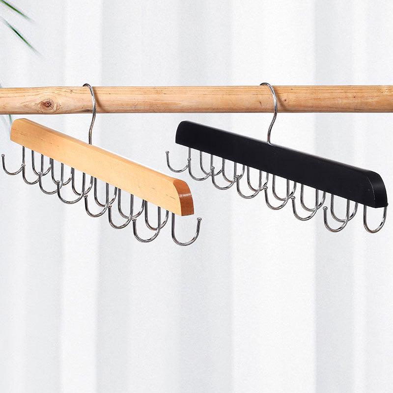 14-Hook Multifunctional Solid Wood & Leather Adhesive Foldable Metal Clothes Hanger