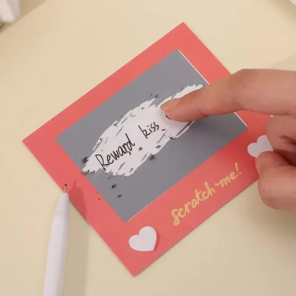 10pcs DIY Valentine's Day Scratch-off Card Red Heart Pattern Love Coupon Paper Rectangular Anniversary Game Tickets