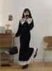 Plus Size Autumn Winter Long Sleeve Retro Lace Collar Patchwork Fishtail Skirt French Dress for Women