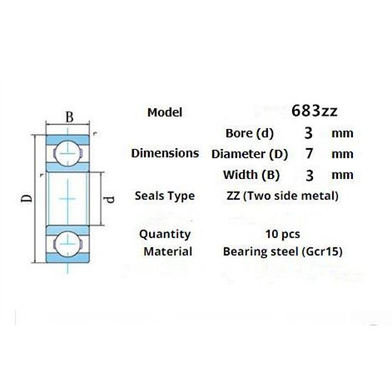 Bearing 683ZZ 10 Pieces 3*7*3(mm)