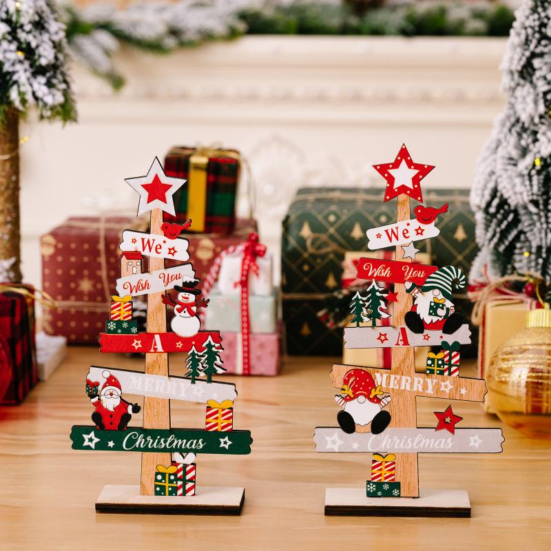Wooden Christmas Tree Desktop Ornament Santa Claus Merry Christmas Sign Plaque Xmas Decoration for Home 2025 New Years Noel Gift