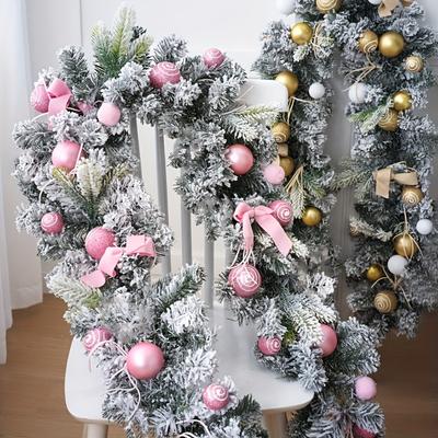 180cm Kunstmatige Kerstkrans Realistische Sneeuwdennen Slinger Decoraties Pluche Nep Bladwerk voor Schouw & Wanddecoratie