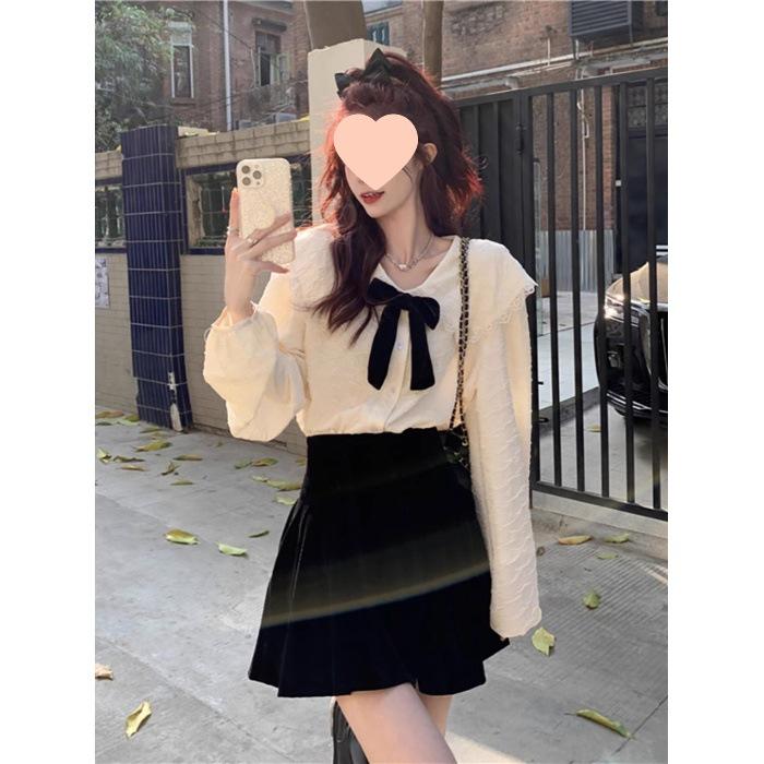 Women's Plus Size Doll Collar Long Sleeve Shirt with Bow Knot, Stylish Spring/Autumn 2025 Design