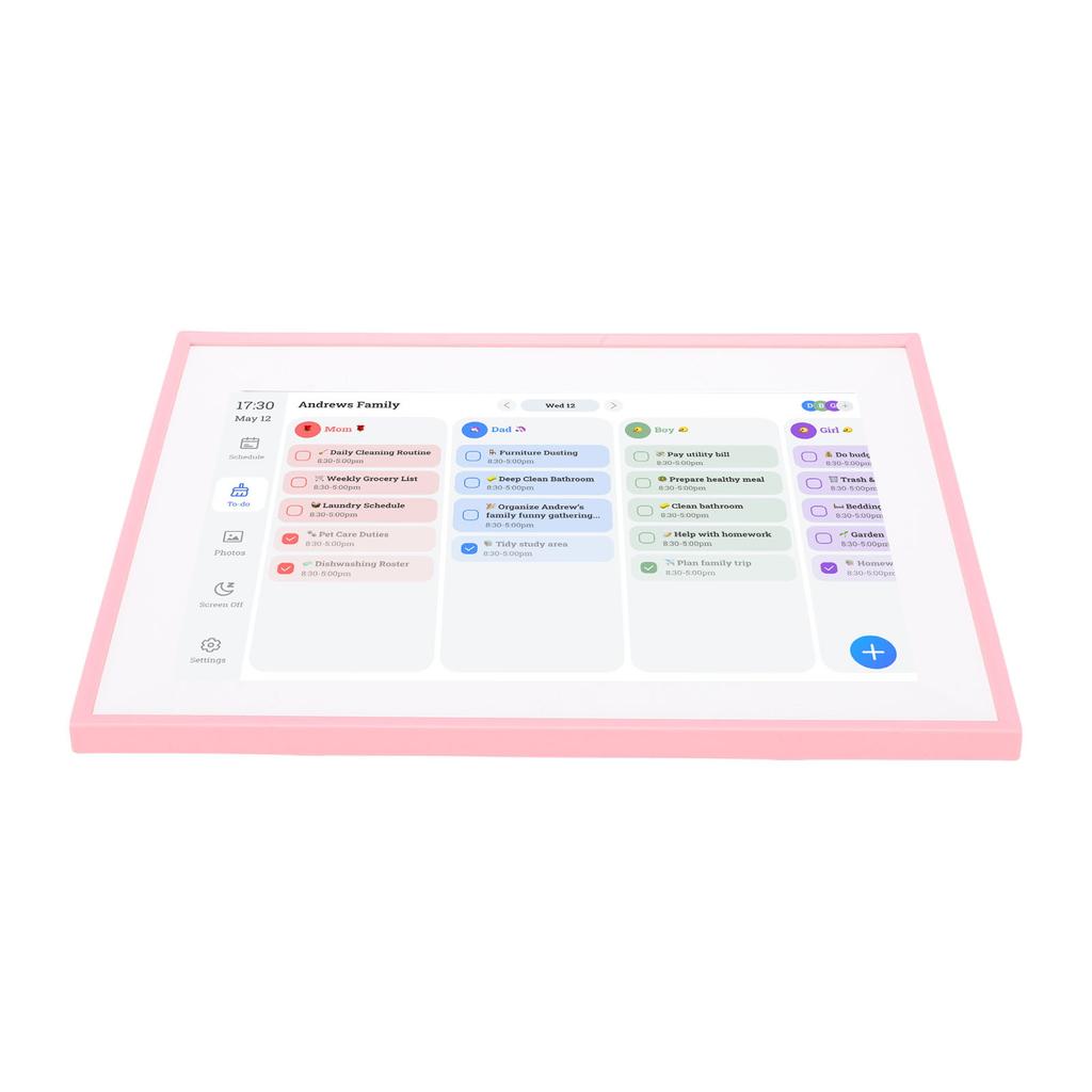 Intelligenter digitaler Kalender 10,1 Zoll HD-Touchscreen Familienplaner mit Aufgabenliste für Zuhause Rosa