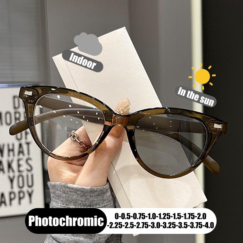 Retro Photochromic Myopia Glasses Fashion Color Changing Minus Diopter Eyewear Women Sun Shades Eyeglasses Prescription Lenses