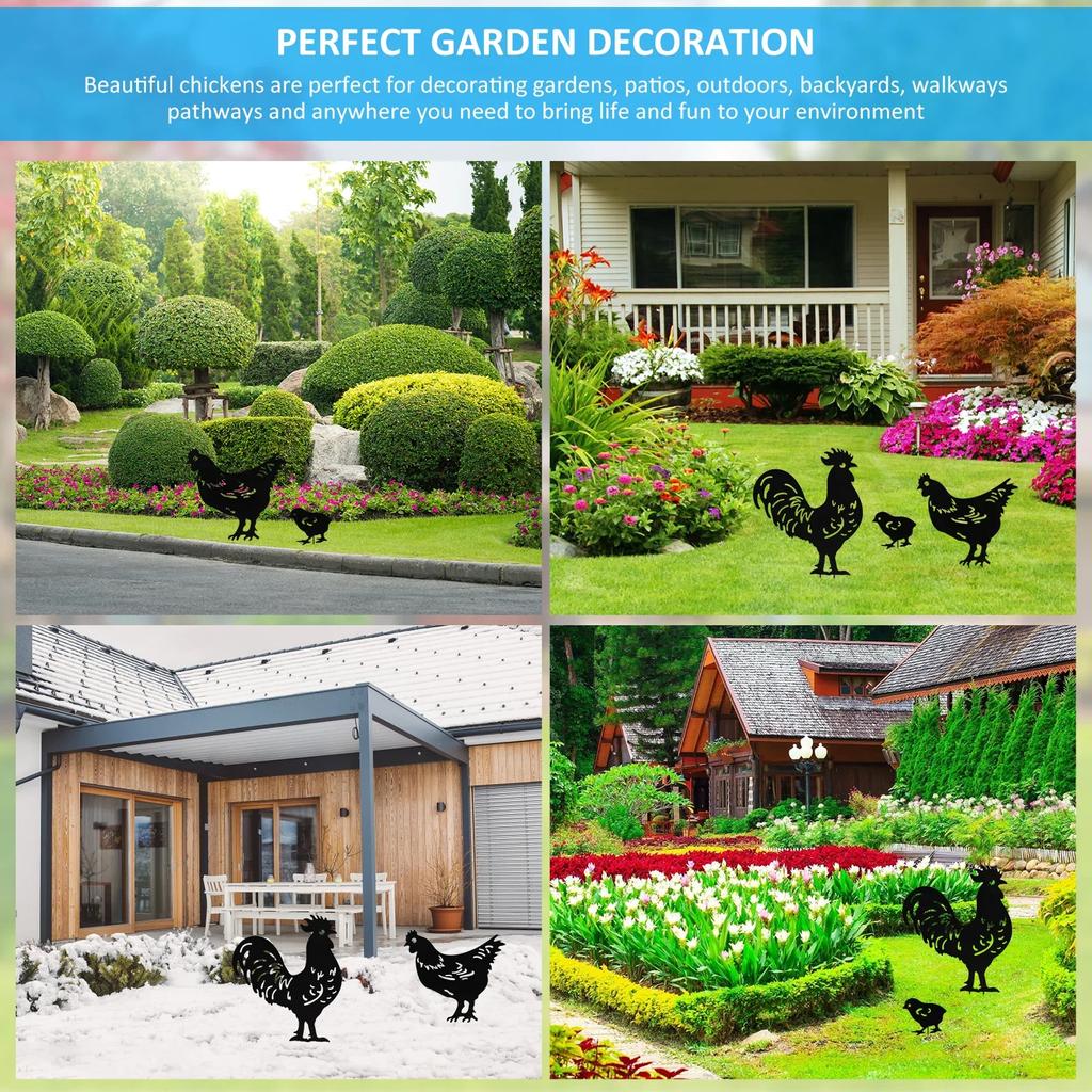 3Pcs Chicken Garden Stakes Metal Garden Chicken Decoration Creative Rooster Silhouette Lawn Stakes Decorative NEW