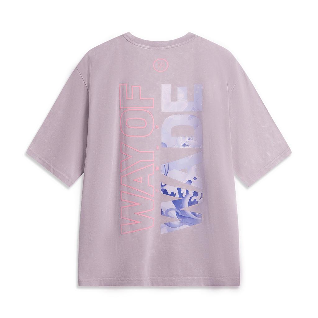Li Ning X Jcchr Artist Collaboration Wade Series Printed Letter Crew Neck Versatile Breathable Loose Short Sleeve T-Shirt Men Tops Purple AHSUB29-2