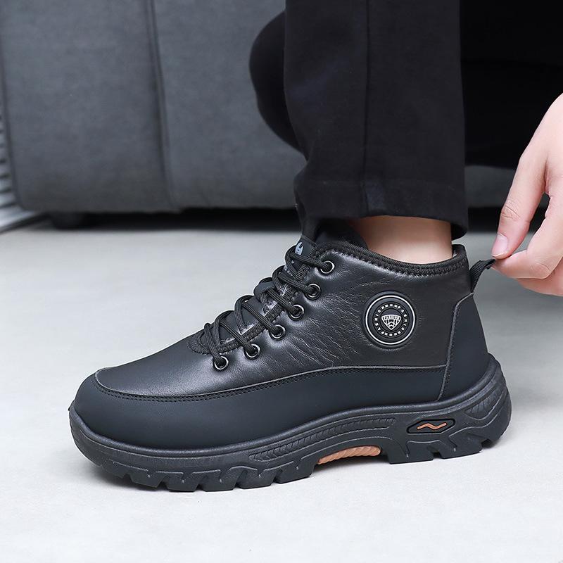 Men's Winter Warm Snow Boots with Fur Lined Warm Slip On Short Boots for Male Comfortable Outdoor Waterproof Ankle Booties Hiking Walking Shoes