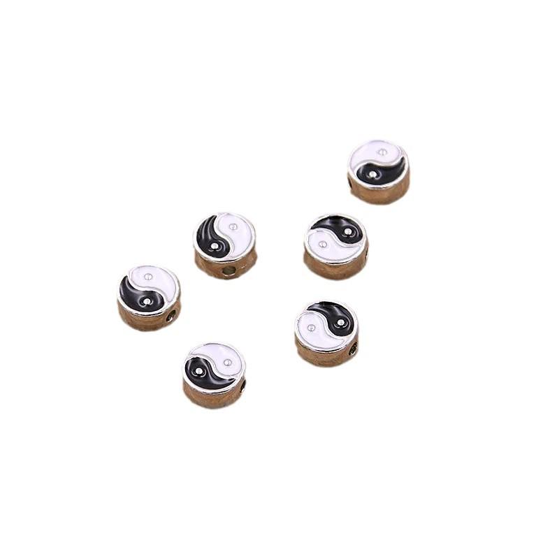 DIY Alloy Jewelry Accessories: White KKC Oil Drop Tai Chi Bagua Black & White Pendant Beads