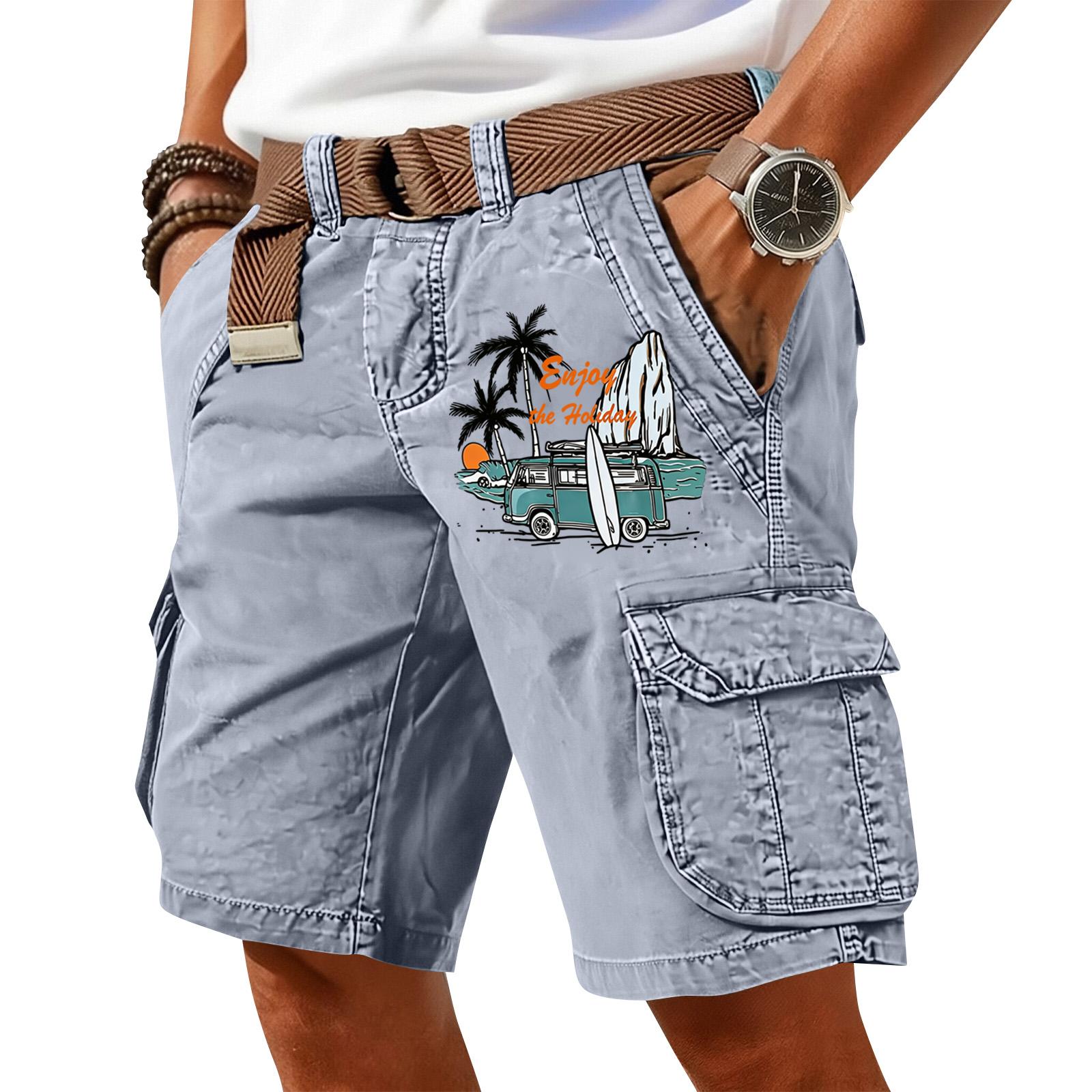 Men s Summer Printed Casual Multi Pocket Cargo Shorts Without Belt Loose Fit Cotton Fabric Classic Style XL
