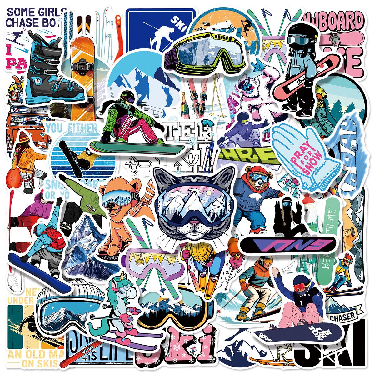 

50/100 Pcs Ski Cartoon Sports Theme Colorful Stickers for Phone Suitcase File Holder Diary Stationery Box Removable Decals