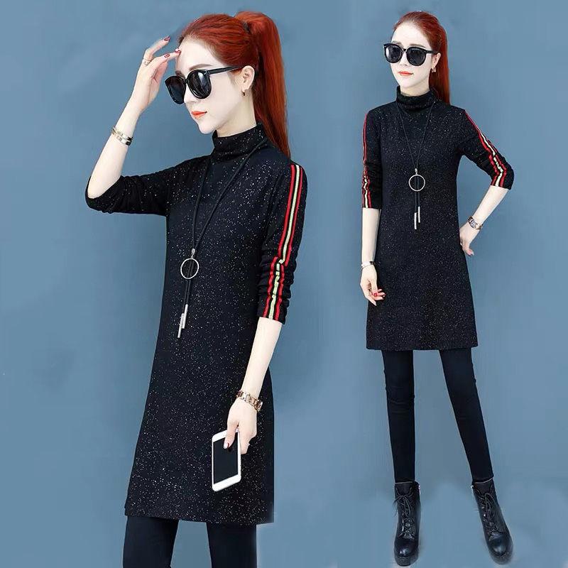

Thin Section with T-shirt Autumn and Winter Half High Neck Sweater Mid-length Black Bottoming Shirt M