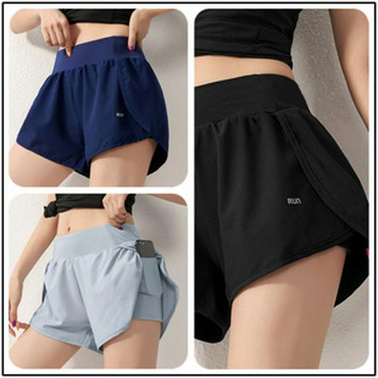 Girls' Quick-Dry Running Fitness Shorts - Loose, Anti-Exposure, Two-Piece Design with Pocket