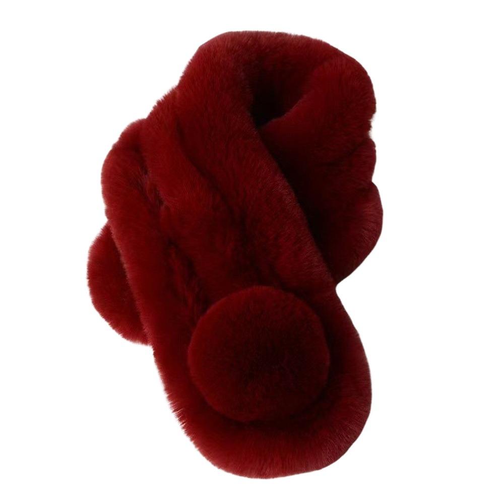 Faux Rabbit Fur Plush Neck Scarf Thicken Double-sided Neck Cover Cute Cross Scarf  Winter