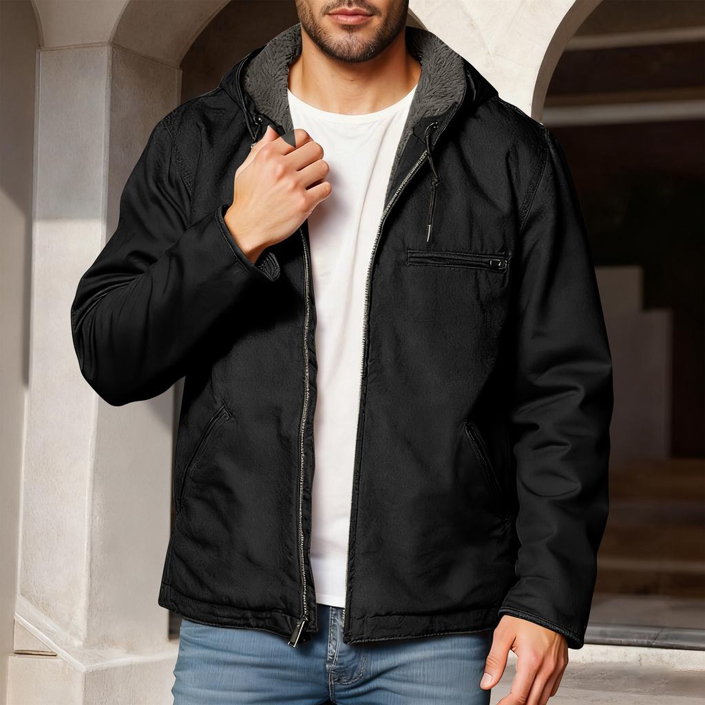 Men's Solid Color Zipper Pocket Hooded Sweatshirt Jacket Cardigan Men's Casual Jacket Cardigan