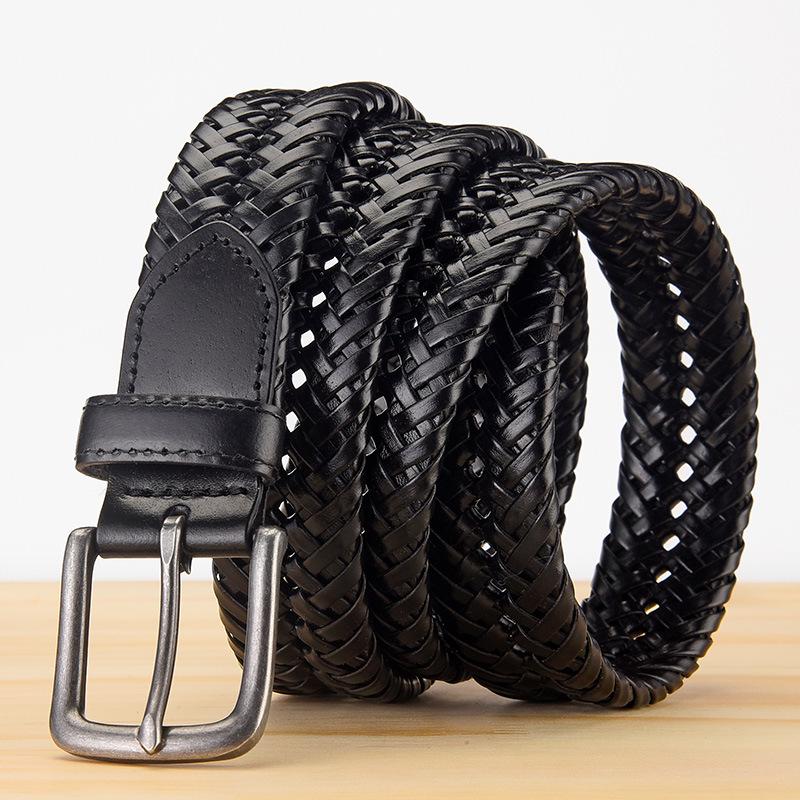 Men's Retro Hollow Genuine Leather Belt with Pin Buckle