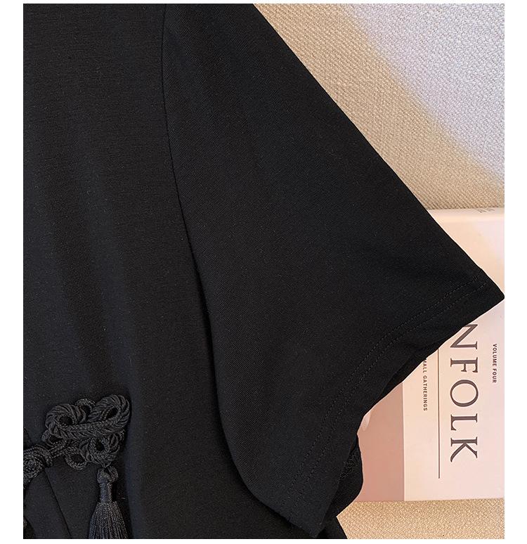 Deformation Strategy Plus Size Retro Chinese Republic Style Women's Long T-shirt, Short Sleeve, Summer