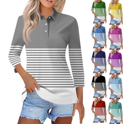 Kadın Modası Rahat Yaka Kısa 3/4 Kol Baskılı Gömlek Kadın Düğmeli Üstler