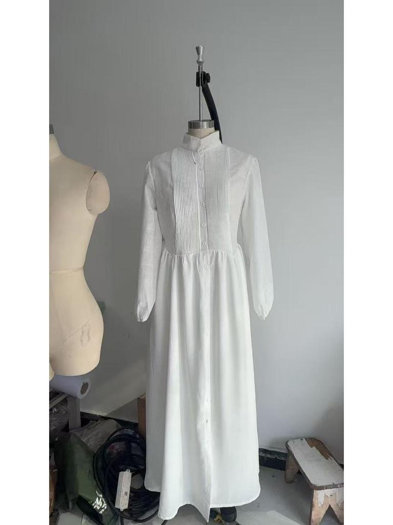 2026 Spring/Summer Elegant Slimming Long-Sleeved Pleated A-Line Holiday Dress