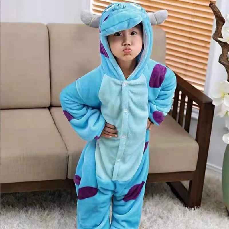 Children's Autumn Winter Loungewear Cartoon Animal Onesie Kids' Flannel Sleepwear