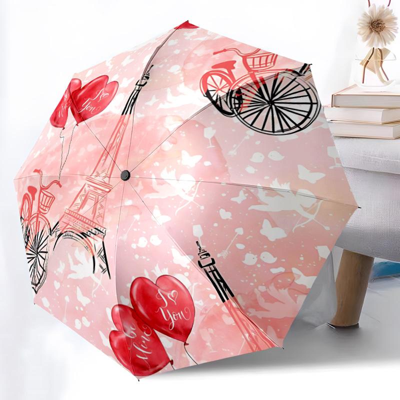 1pc Paris Love Open/Close Folding Umbrella, All- Portable Umbrella for & Men, Stylish Accessory (Holiday Gift) 8-Rib yy251213158