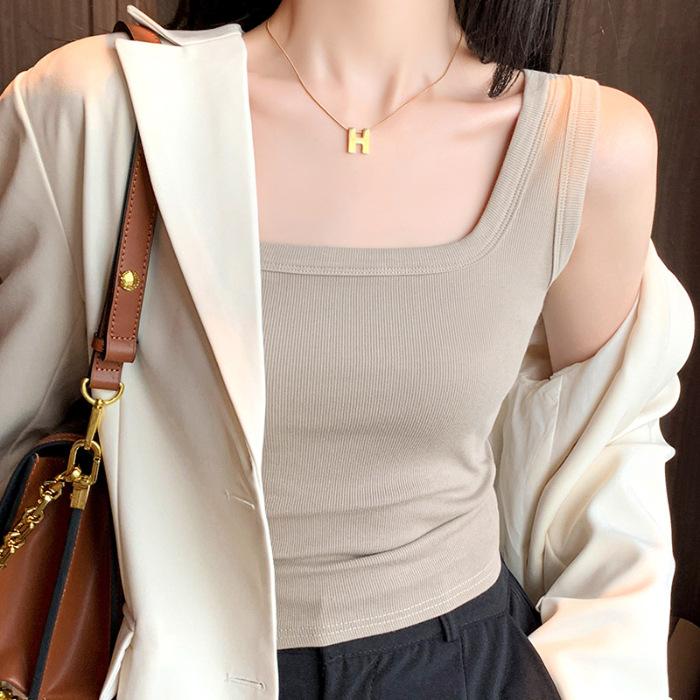 Eisgarn Quadratkragen Trägerweste für Damen mit Innen- und Außenbekleidung Sommer Neu Ärmellos Übergröße Unterhemd