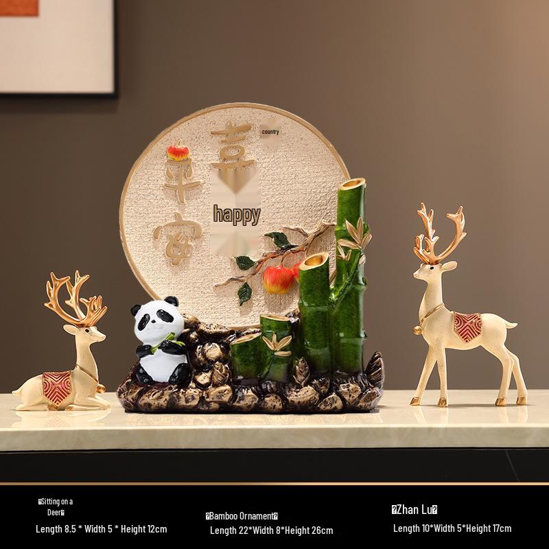 Bamboo Panda Decorative Ornament for Living Room, Office, or Entryway